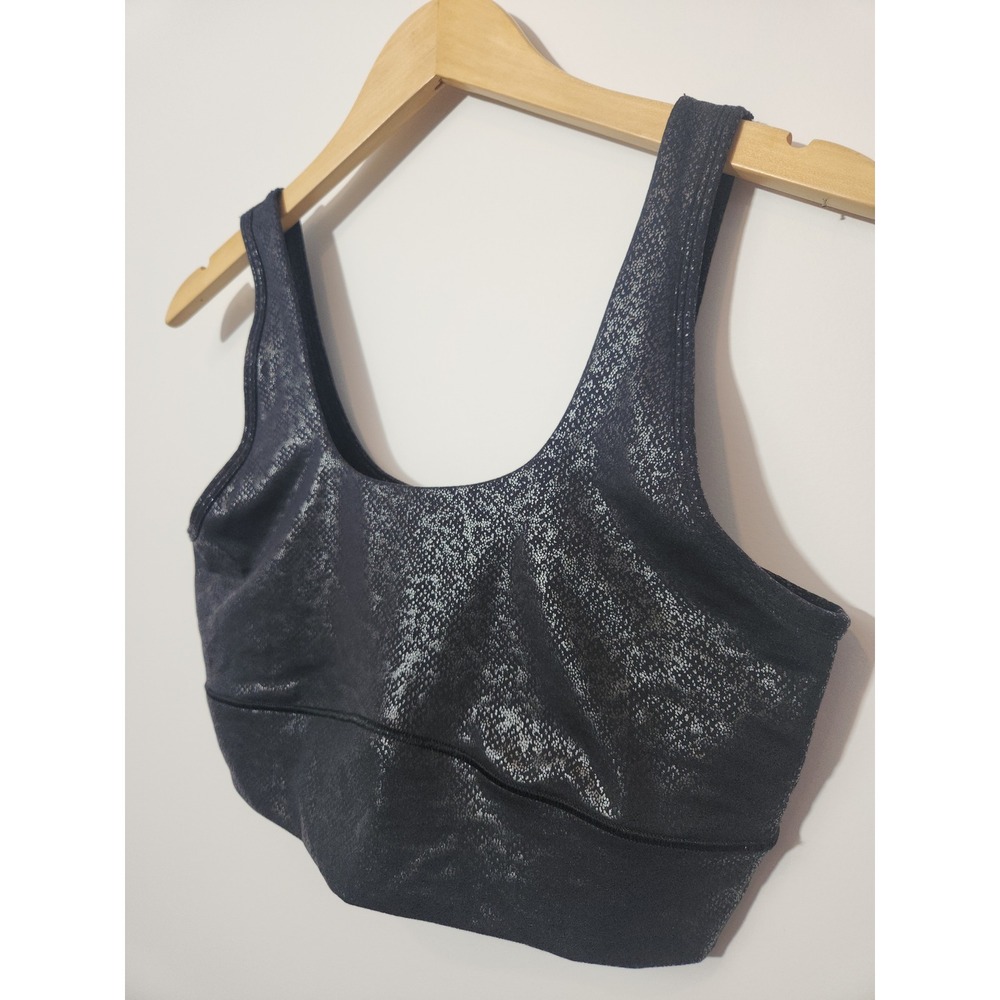 Under Armour Womens Black Metallic Print Sports Top Integrated Bra Size Large - Picture 3 of 7